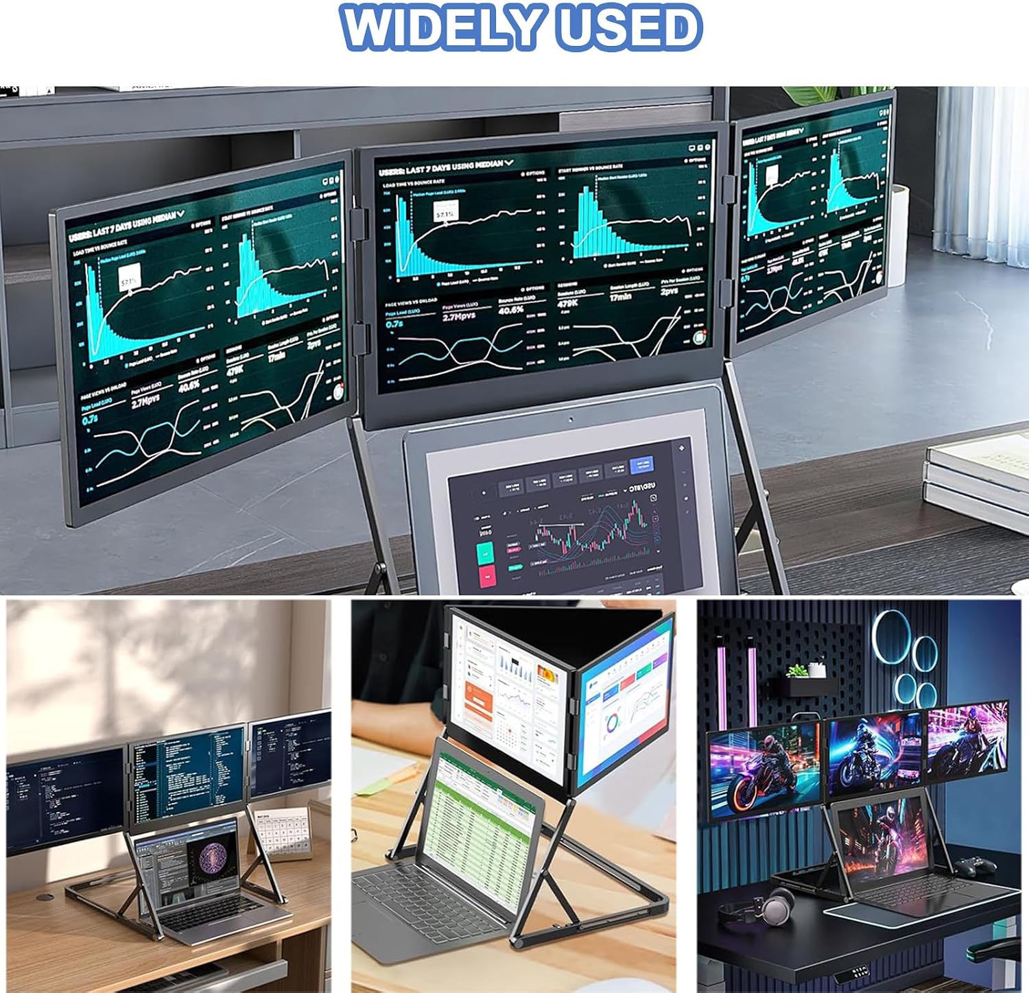 15.6' Portable Laptop Screen Extender, 1080P Triple Monitor with 360° Rotation, Adjustable Viewing Angles for Office & Remote Work, Boost Productivity & Multitasking