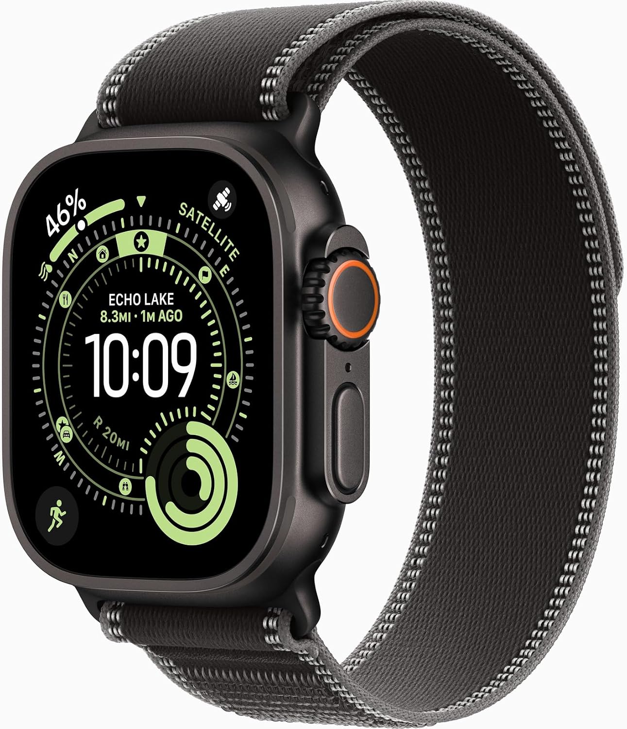 Apple Watch Ultra 3 [GPS + Cellular, 49mm] Black Titanium Case with Black/Charcoal Trail Loop, S/M (Renewed)