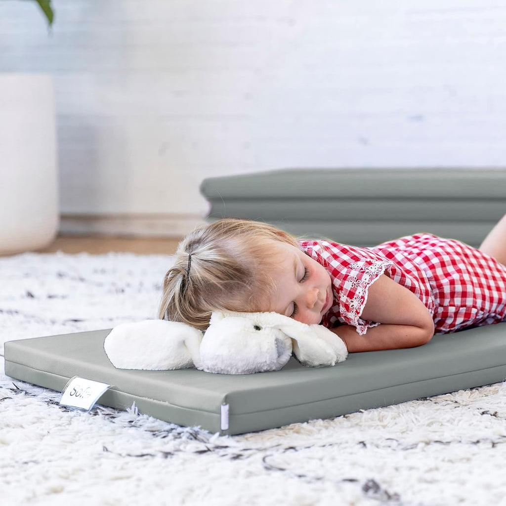 ECR4Kids SoftZone Rainbow Rest Time Mat with Name Tag, Sleeping Pad, Grey, 5-Piece