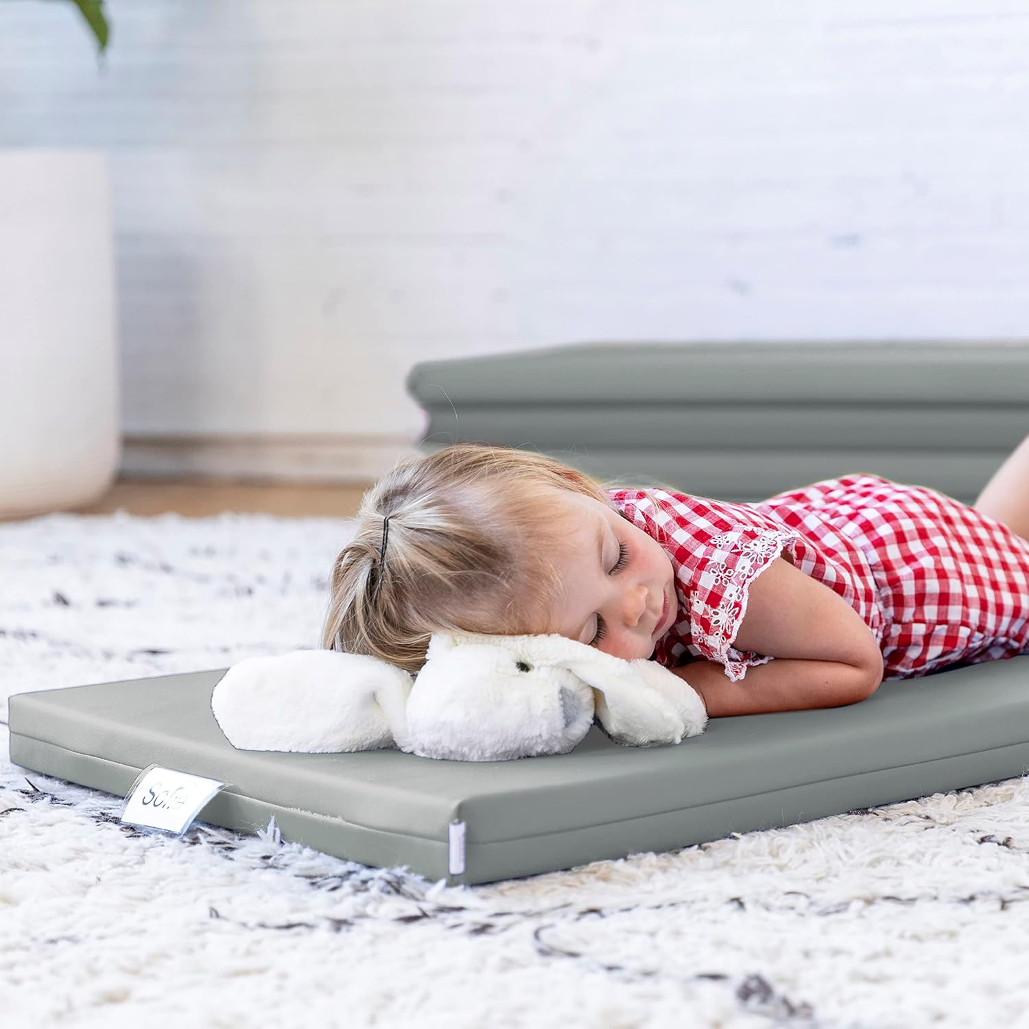 ECR4Kids SoftZone Rainbow Rest Time Mat with Name Tag, Sleeping Pad, Grey, 5-Piece