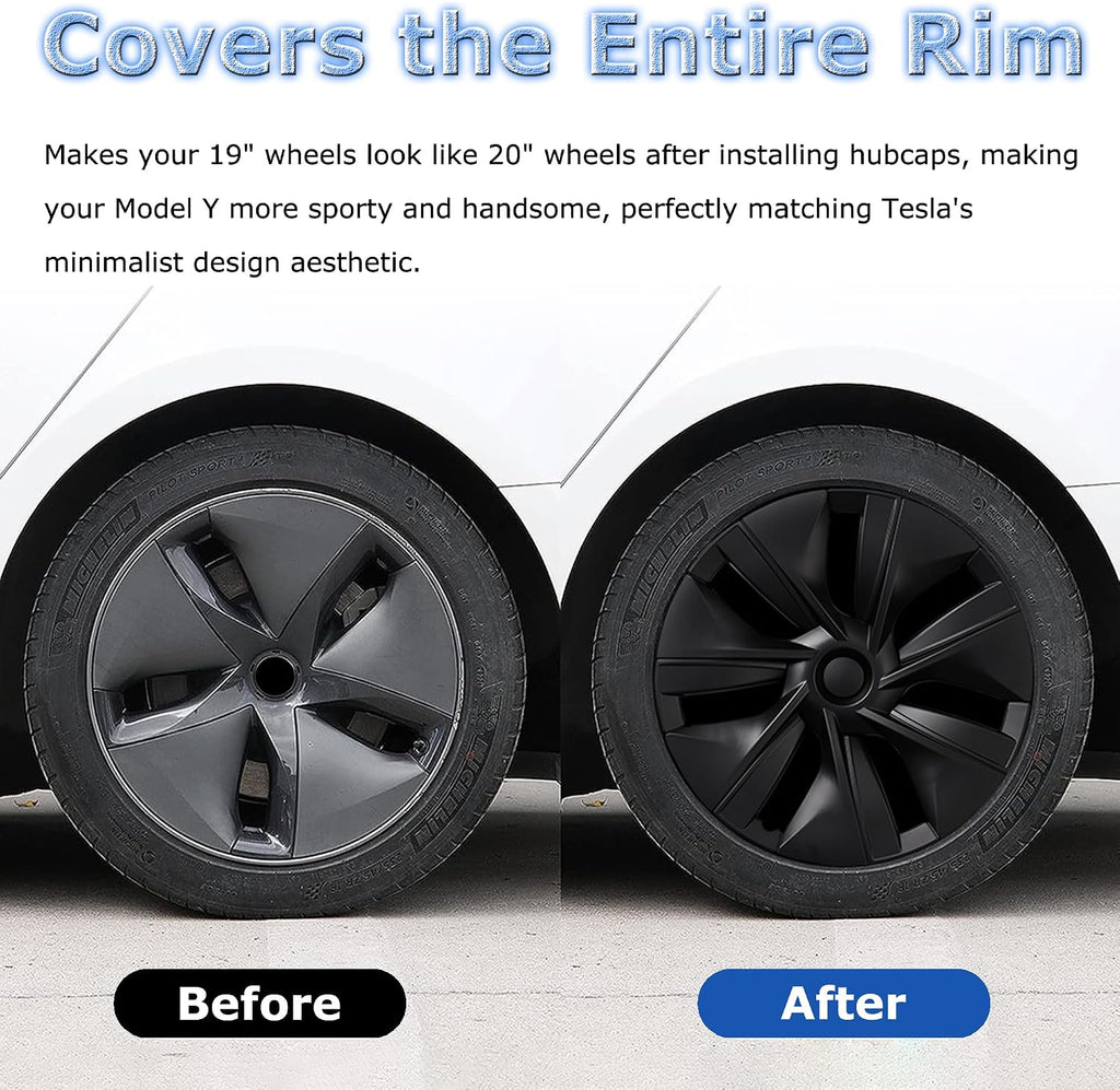 Matte Black Hubcap Wheel Cover Replacement Kit Compatible with Model Y, 19' Hub Caps Wheel Rim Cover Protector Car Exterior Accessories Pack of 4, 19 inches
