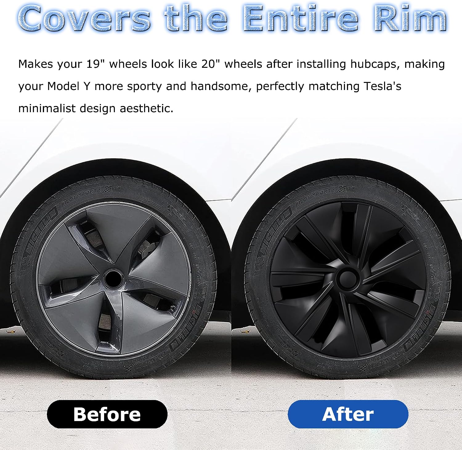 Matte Black Hubcap Wheel Cover Replacement Kit Compatible with Model Y, 19' Hub Caps Wheel Rim Cover Protector Car Exterior Accessories Pack of 4, 19 inches