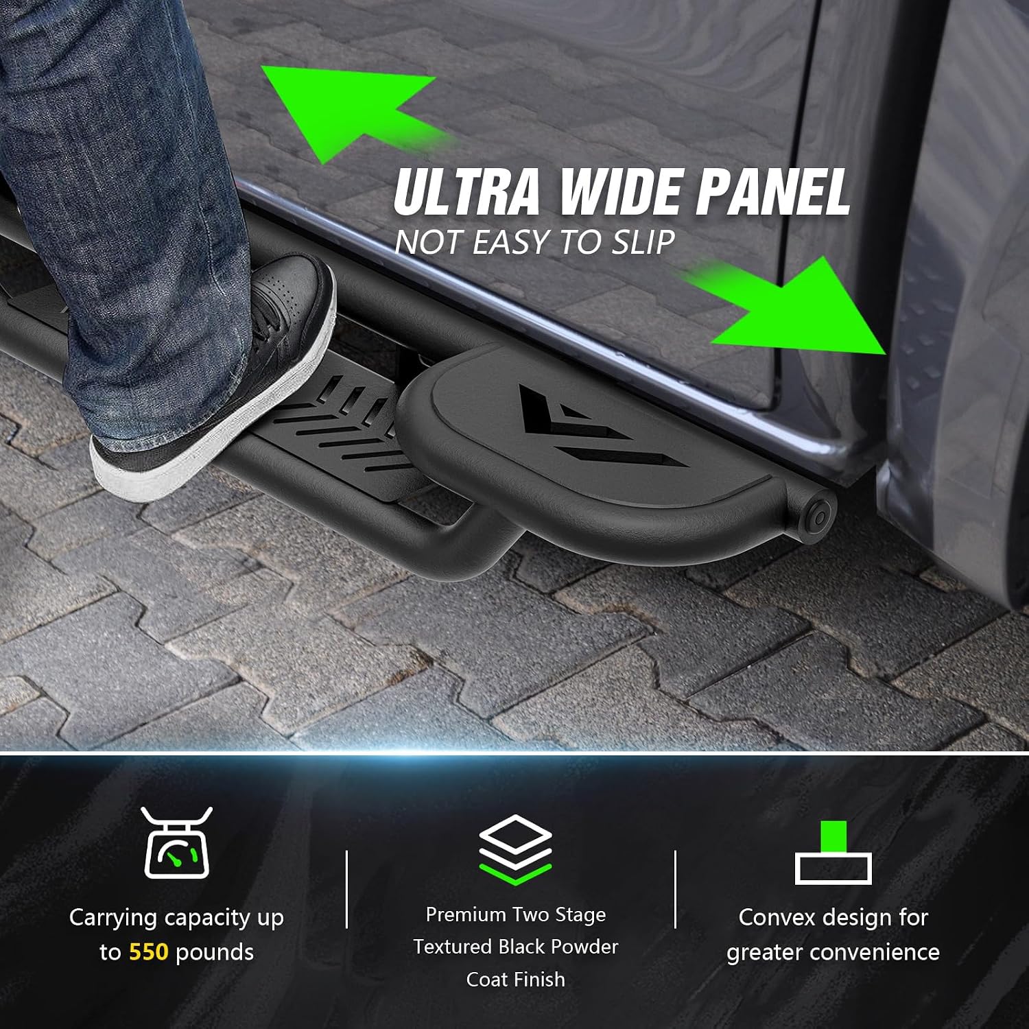 YZONA Three Raised Steps Double Cab Running Boards Compatible with 2007-2018 Chevrolet Silverado & GMC Sierra 1500, 2007-2019 Chevy Silverado & GMC Sierra 2500 3500 HD Extended Cab Side Step Nerf Bar