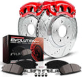 PowerStop Front Brake Kit for Acura ILX 2014-15 |Honda Accord 2003-12 |Civic 2013-21 |CR-Z 2016 - Carbon-Fiber Ceramic Brake Pads + Drilled & Slotted Rotors + Red Powder Coated Calipers, KC1043A