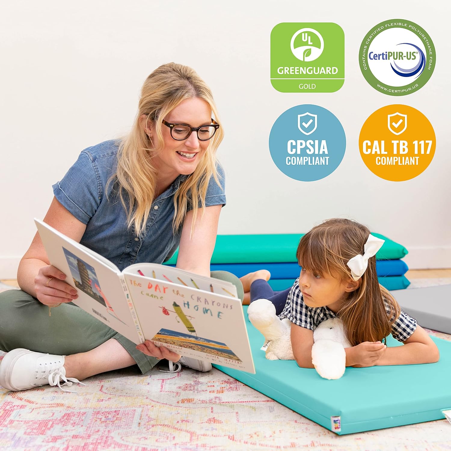 ECR4Kids SoftZone Rainbow Rest Mat, 2in, Sleeping Pad, Contemporary, 5-Piece