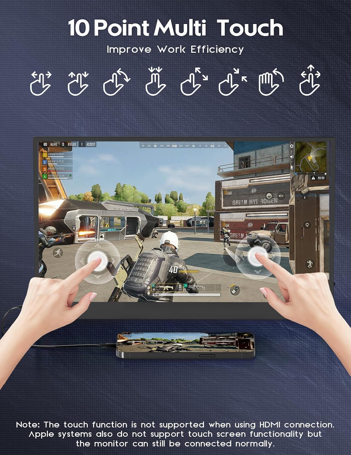 ZSCMALLS 17.3'' 4K Touch Portable Monitor for Laptop, 3840P×2160P Touch Screen with HDR, 100% sRGB 1500:1, Ultra Slim & Eye Care,Travel Monitor External for Laptop, Mac, PC, PS5, Xbox