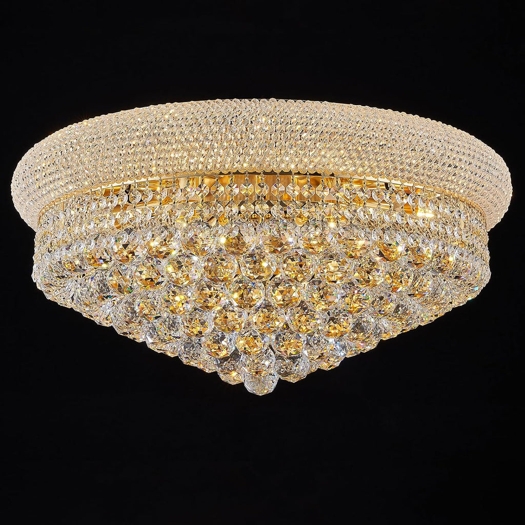 12 - Light Flush Mount Crystal Chandelier for Living Room Dining Room Entryway Hallway Bedroom Foyer Gold Finish