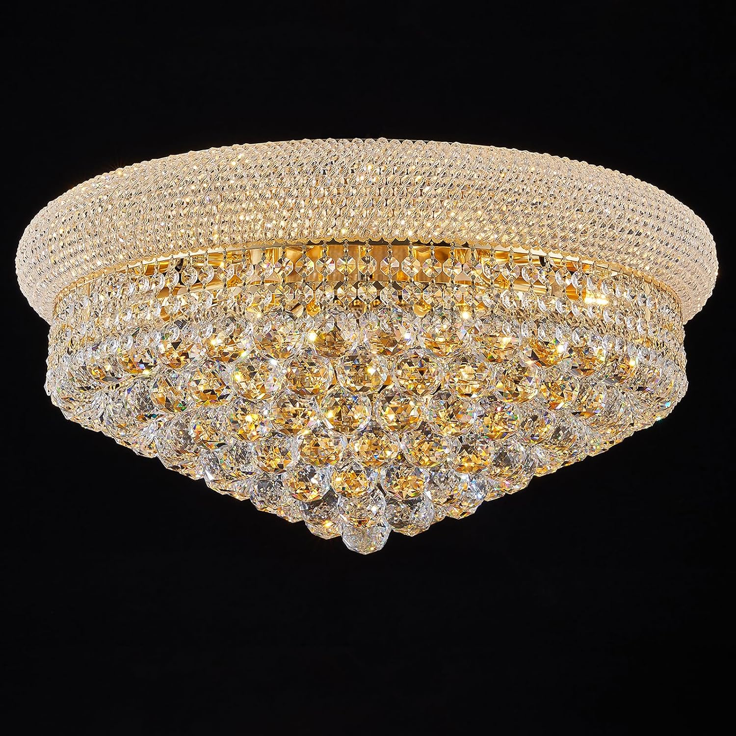 12 - Light Flush Mount Crystal Chandelier for Living Room Dining Room Entryway Hallway Bedroom Foyer Gold Finish