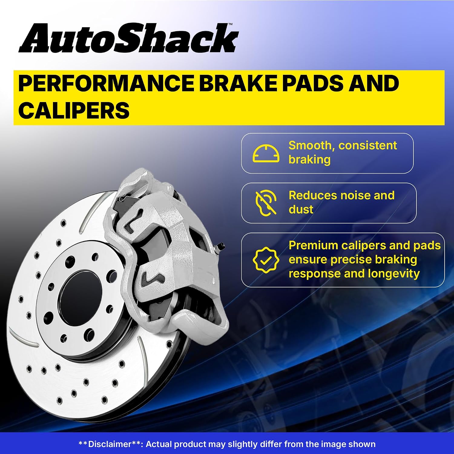 AutoShack Front Brake Rotors, Ceramic Pads & Calipers for Honda, Civic 2006-2011, FWD L4 1.3L - Coated Drilled & Slotted - Silver Matte Finish - TurboGuard - 10.31' (261.9 mm), 5-Lug