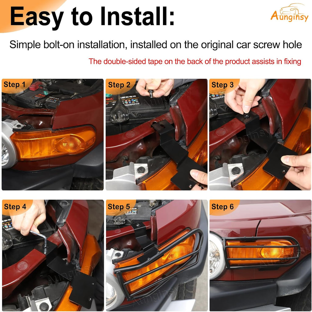 Car Front Fog Light & Taillight Guard Cover Kit Compatible with Toyota FJ Cruiser 2007-2021+, Front Fog Lamp Guards Rear Tail Light Decorative Frame Bezels Protection Carbon Steel Exterior Accessories