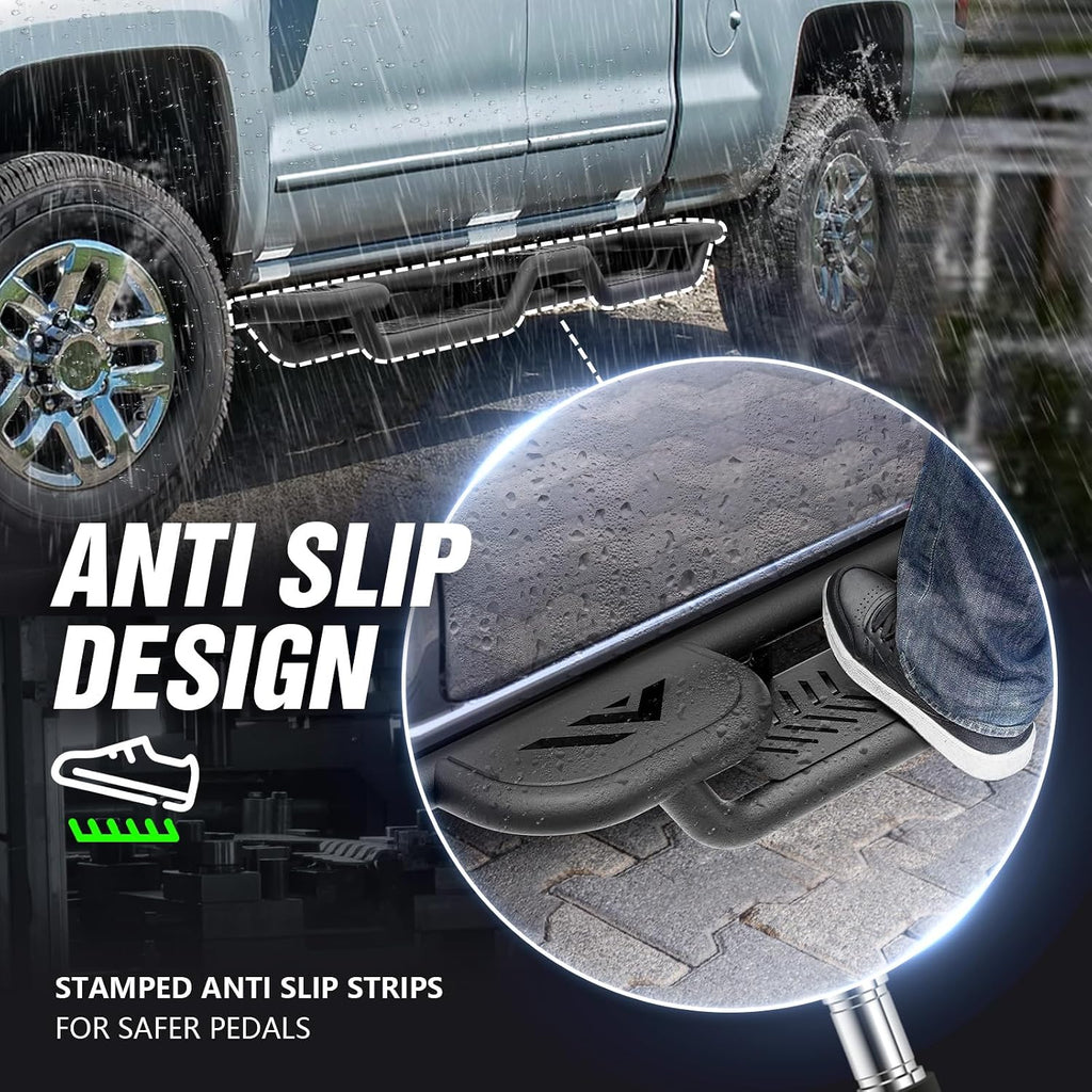 YZONA Three Raised Steps Double Cab Running Boards Compatible with 2007-2018 Chevrolet Silverado & GMC Sierra 1500, 2007-2019 Chevy Silverado & GMC Sierra 2500 3500 HD Extended Cab Side Step Nerf Bar