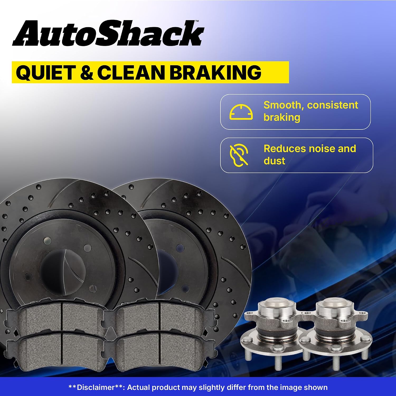 AutoShack Rear Brake Rotors, Premium Pads & Hub Bearing Assemblies for Honda, Civic 2006-2011, FWD L4 1.8L 2.0L - E-Coated Drilled & Slotted - Black Finish - NightGuard - 10.24' (260 mm), 5-Lug