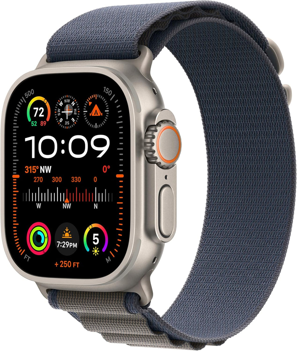 Apple Watch Ultra 2 (GPS + Cellular 49mm) Rugged Titanium Case with Blue/Black Trail Loop, M/L (Renewed)