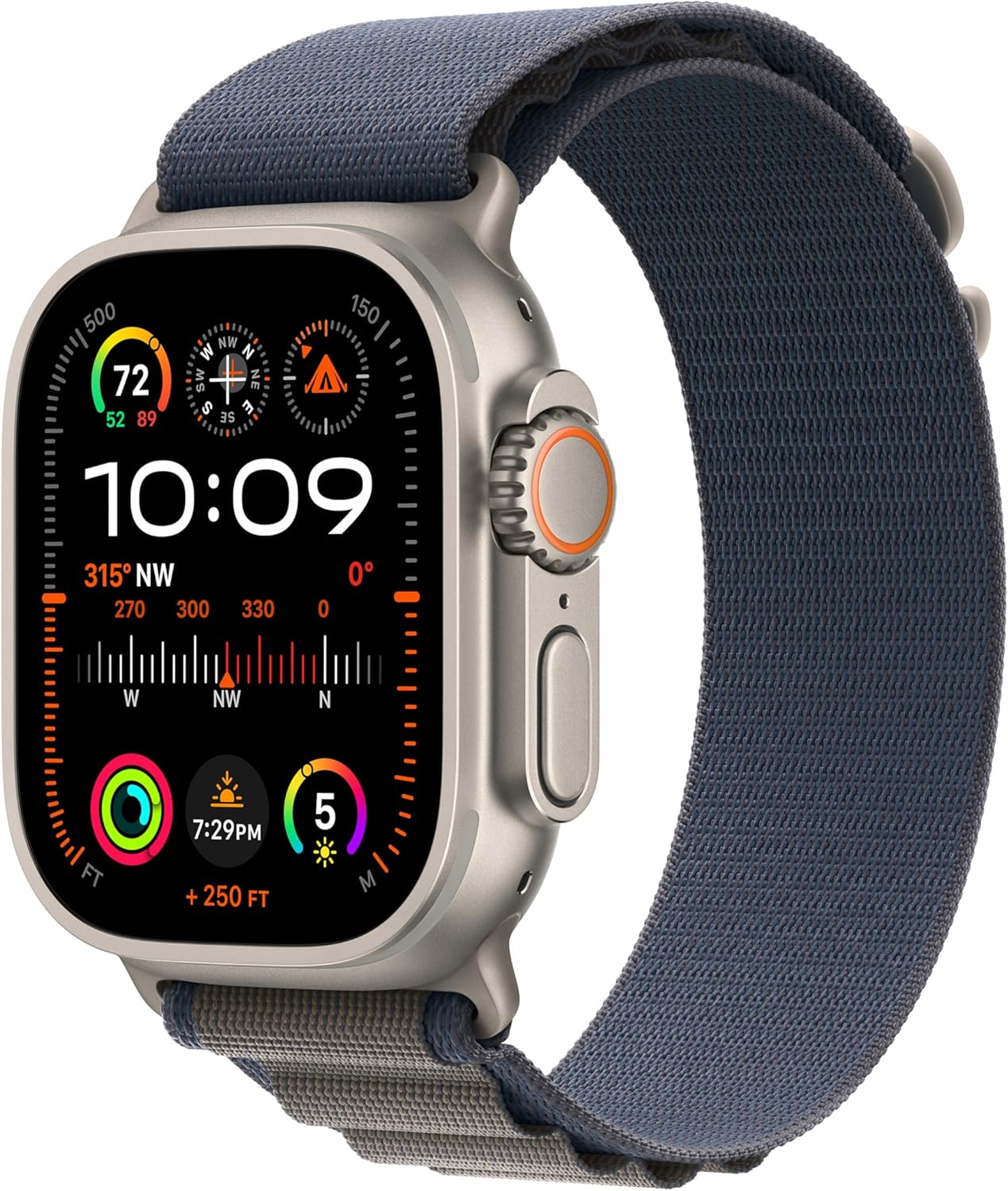 Apple Watch Ultra 2 (GPS + Cellular 49mm) Rugged Titanium Case with Blue/Black Trail Loop, M/L (Renewed)