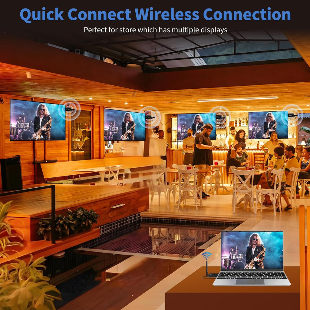 Wireless HDMI transmitter and 4 receivers, 2025 upgraded multi TV extender, plug and play, 5.8G/ 2.4G@60Hz 165FT,HDMI Wireless splitter transfers of videos from laptops/camera to multiple TVs/monitors