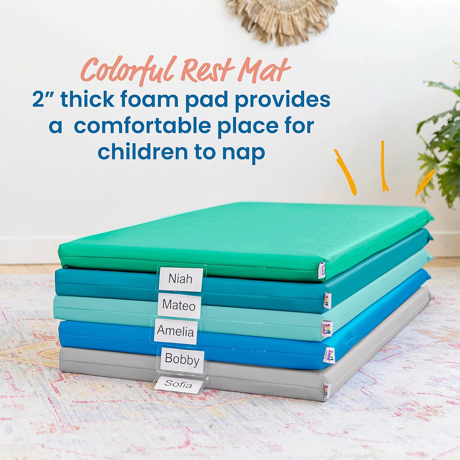ECR4Kids SoftZone Rainbow Rest Mat, 2in, Sleeping Pad, Contemporary, 5-Piece