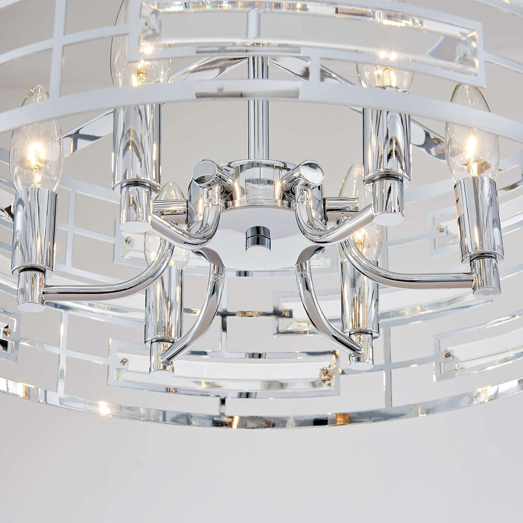 Saint Mossi Modern K9 Crystal Chandeliers, Drum Pedant Light Fixture for Living Space, D18 x H24, Adjustable Chains 59', Chrome Finish Metal Frame