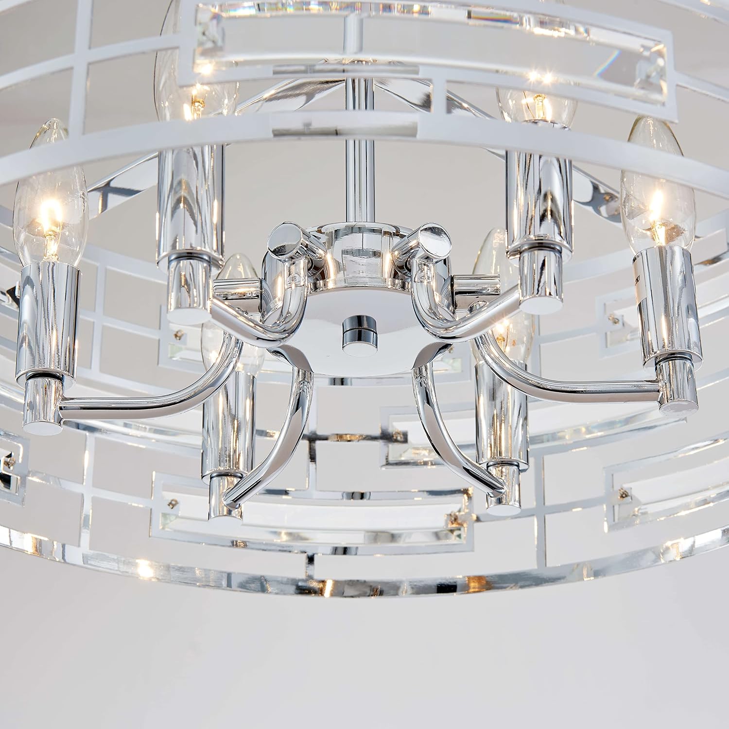 Saint Mossi Modern K9 Crystal Chandeliers, Drum Pedant Light Fixture for Living Space, D18 x H24, Adjustable Chains 59', Chrome Finish Metal Frame