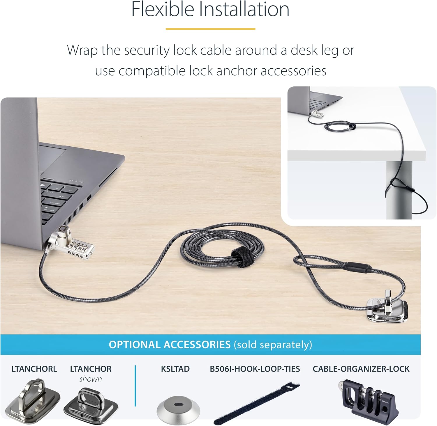 StarTech.com 10-Pack Dual-Access Laptop Lock, 6.6ft (2m) Keyed Alike and Combination Security Cable Lock for K-Slot Devices, TAA