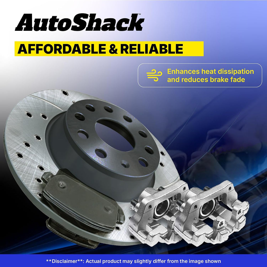 AutoShack Front Brake Rotors, Ceramic Pads & Calipers for Honda, Civic 2006-2011, FWD L4 1.3L - E-Coated Drilled & Slotted - ShadowGuard - 10.31' (261.9 mm), 5-Lug