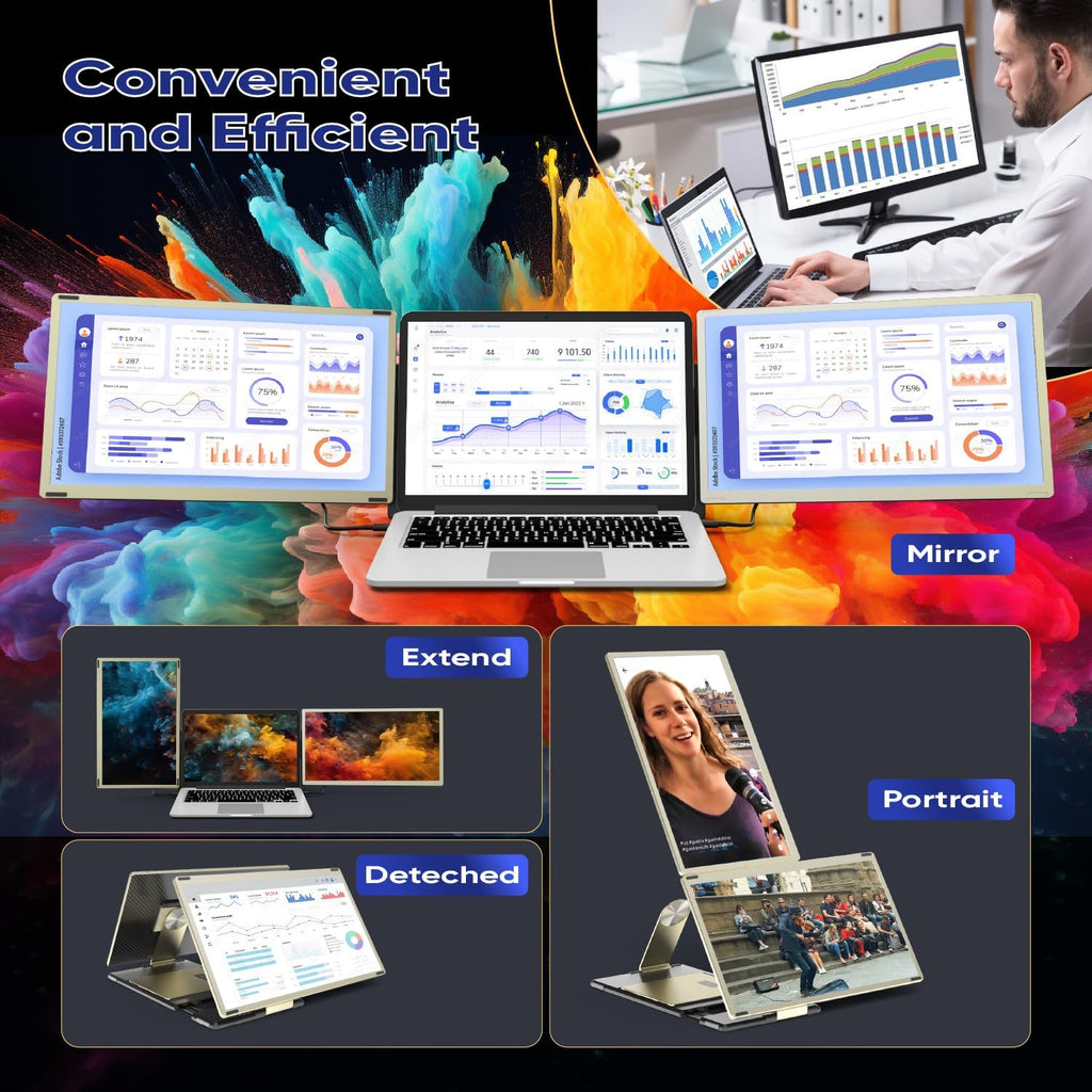 PAJEM S6 Dual Laptop Screen Extender, 15.6'' Triple Portable Monitor for Laptop Plug and Play, 1080P FHD IPS Monitor Extender for 13''-17'' Laptops Compatible with Windows, Chrome, Switch