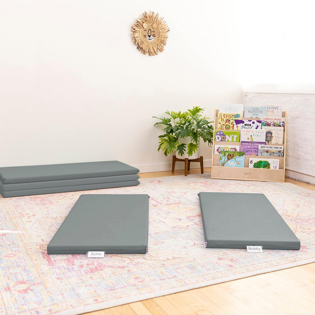 ECR4Kids SoftZone Rainbow Rest Time Mat with Name Tag, Sleeping Pad, Grey, 5-Piece