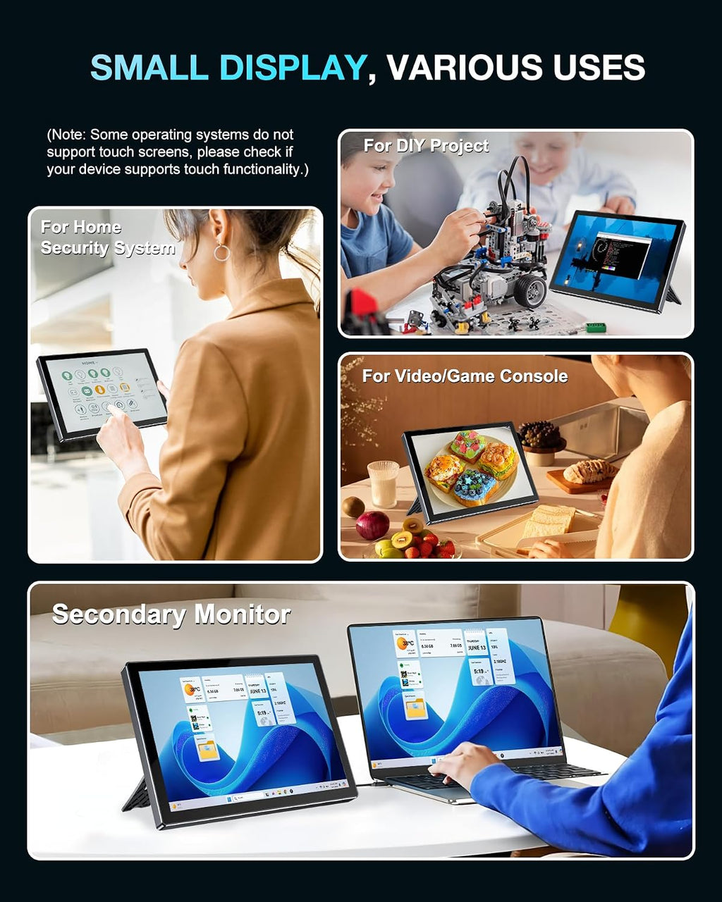 10.1-inch Touchscreen Monitor, HDMI 1920×1200 60hz 16:10 IPS Laptop Monitor, Dual Built-in Speakers, HDMI Input, Compatible with R Pi 5/4/3/2 Windows 10/8/7 Supports Standard VESA