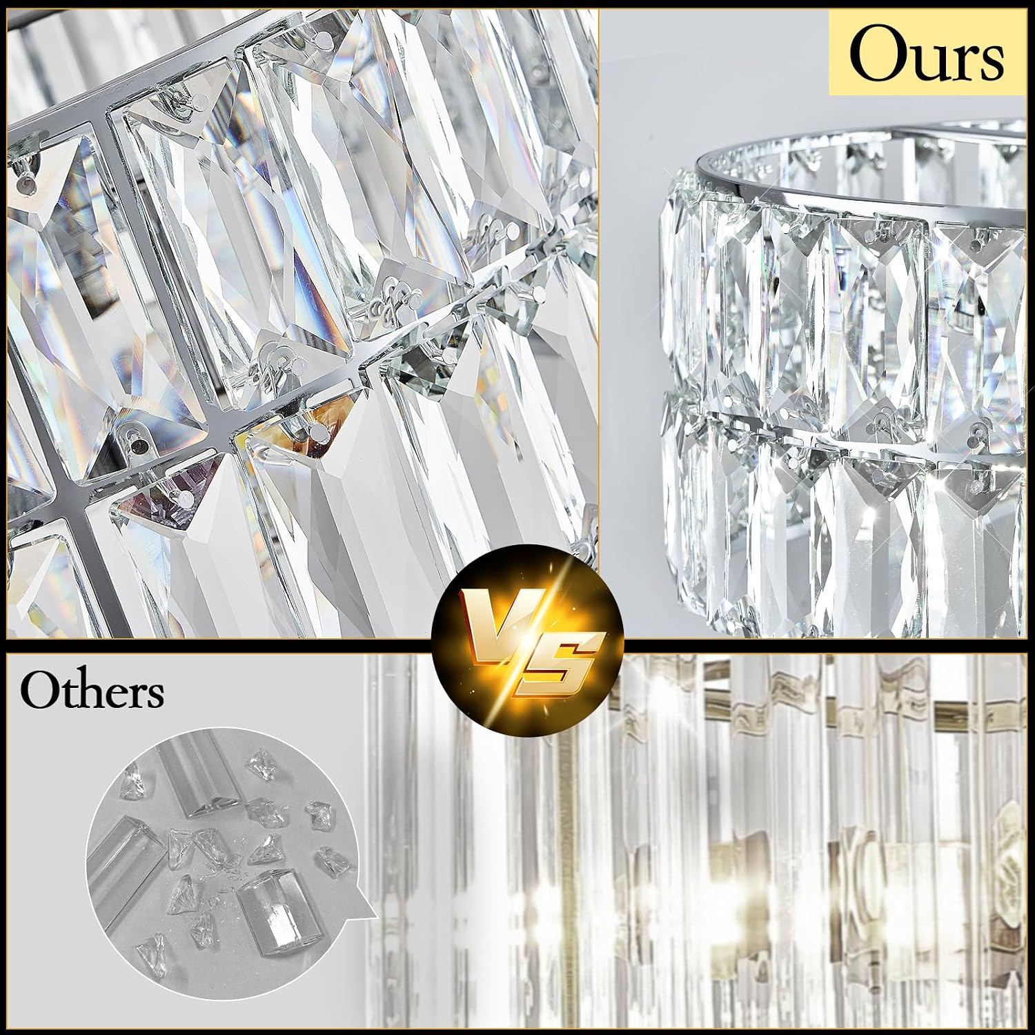 CATINER 20'' Modern Crystal Chandelier Luxury 6-Lights Chrome Semi Flush Mount Ceiling Light Fixtures Round Crystal Pendant Chandelier for Living Room Dining Room Kitchen Foyer Bedroom