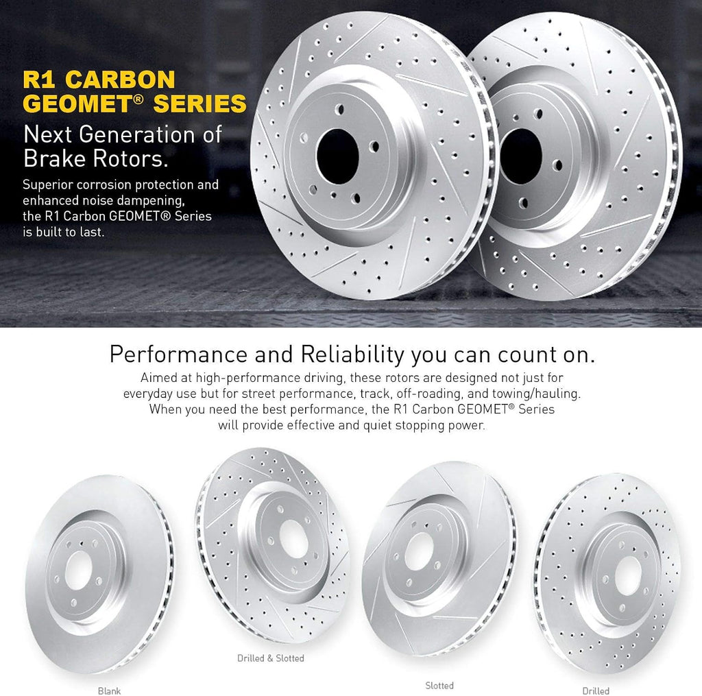 R1 Concepts Front Brake Kit Fits 2007 Acura CSX; 2002-2006 Acura RSX; 2006-2011 Honda Civic| Optimum Oep Brake Pads and Drilled Slotted Brake Rotors| 11.8' Front