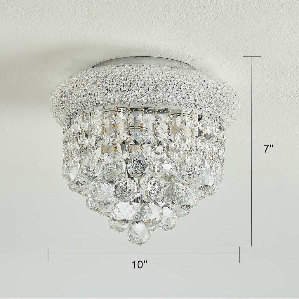 3 - Light Flush Mount Crystal Chandelier for Bathroom Hallway Entryway Closet Bedroom Laundry Chrome Finish