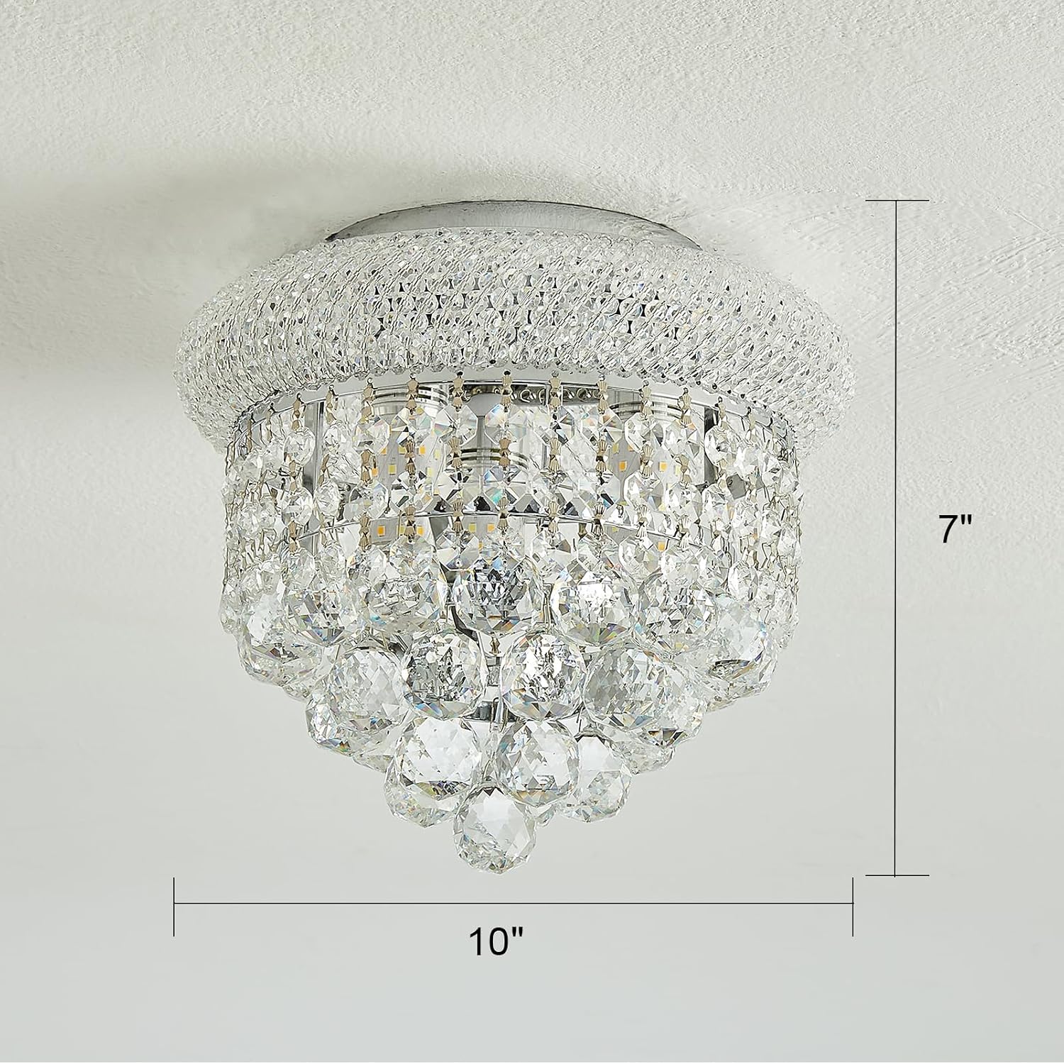 3 - Light Flush Mount Crystal Chandelier for Bathroom Hallway Entryway Closet Bedroom Laundry Chrome Finish