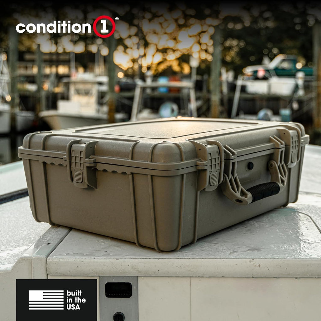 Condition 1 25' Large Waterproof Hard Case Model 839 with Foam, Portable Protective Storage Box for Travel, Hunting, Military, Tactical, Made in USA, 24.50'x 19.46'x8.41' Ranger Green