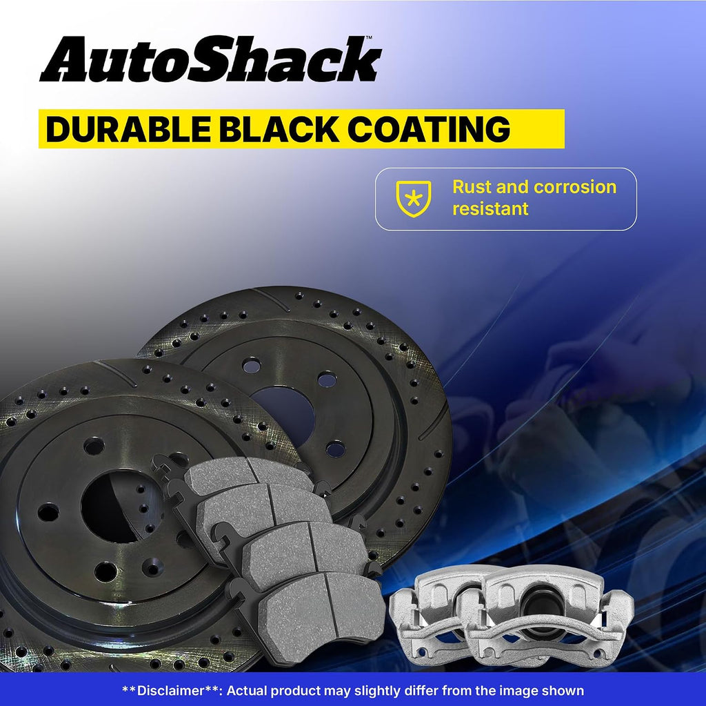 AutoShack Front Brake Rotors, Ceramic Pads & Calipers for Honda, Civic 2006-2011, FWD L4 1.3L - E-Coated Drilled & Slotted - Black Finish - NightGuard - 10.31' (261.9 mm), 5-Lug