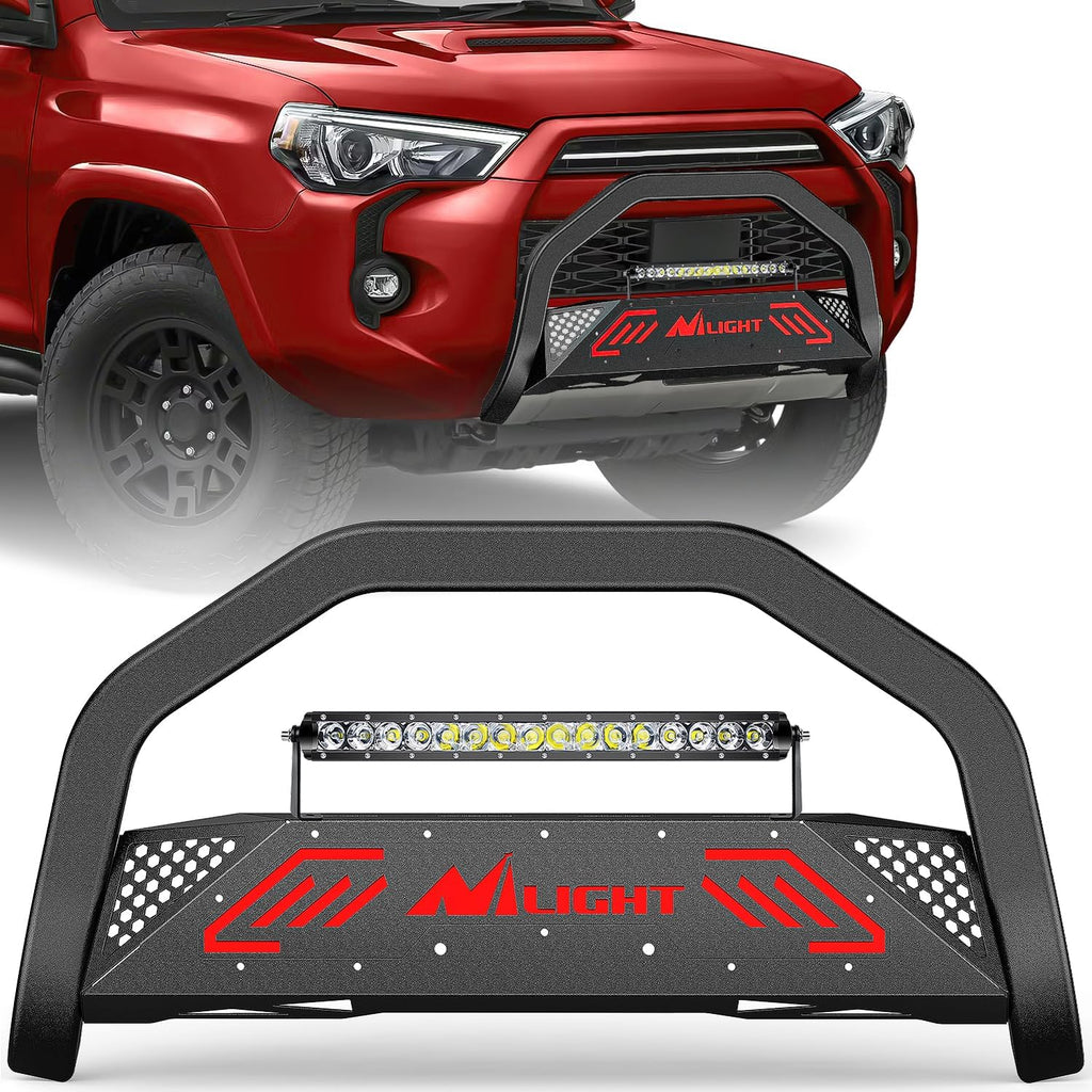 Nilight Bull Bar with Light Bar&License Plate Hole Compatible with Toyota 4Runner 2010-2024 Truck Brush Guard, Front Bumper Push Bar w/Grille Skid Plate Light Mount