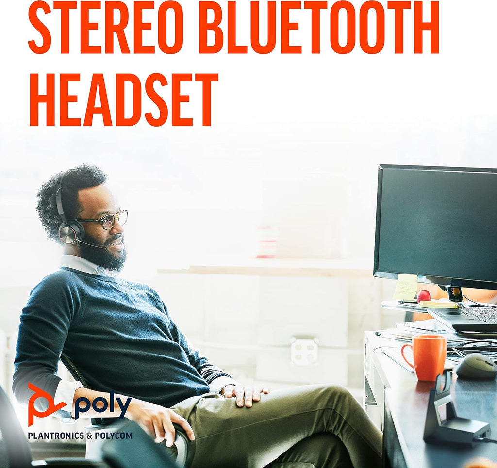 Poly - Voyager Focus 2 Office USB-A (Plantronics) - Bluetooth Stereo Headset with Boom Mic - USB-A PC/Mac/Desk Phone Compatible - Active Noise Canceling - Works with Teams (Certified), Zoom & More