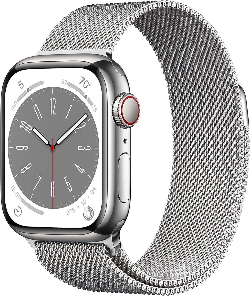 Apple Watch Series 8 [GPS + Cellular, 41mm] - Silver Stainless Steel Case with Silver Milanese Loop, One Size (Renewed)