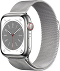 Apple Watch Series 8 [GPS + Cellular, 41mm] - Silver Stainless Steel Case with Silver Milanese Loop, One Size (Renewed)