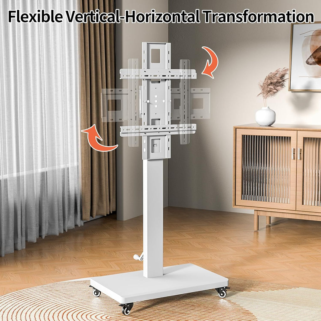Mobile TV Cart Stand for 32-80 Inch TVs,90°Landscape to Portrait Rotating,Manual Height Adjustable Cart,Holds 110 Lbs,Max VESA 600x400mm,Portable tv Stand on Wheels,XL-XZ08W