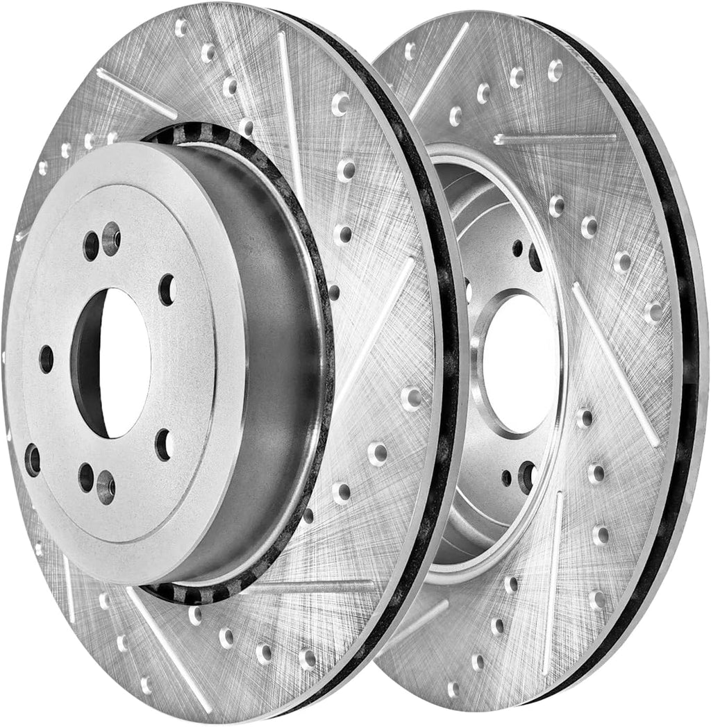 Detroit Axle - Rear Brake Kit for 2018-2022 Kia Stinger 2019-2022 Genesis G70 V6, Drilled and Slotted Disc Brake Rotors Ceramic Brakes Pads 2019 2020 2021 2022 Replacement : 13.39' inch Rotor