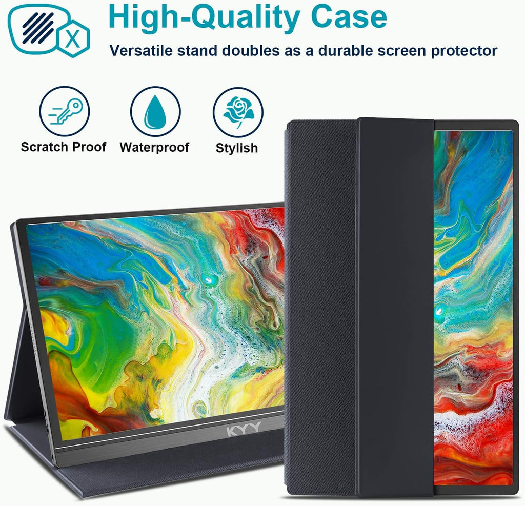 KYY 15.6'' Portable Monitor Bundle [K3 Grey & K3-1 Black] 1080P FHD USB-C Laptop Monitor HDMI Computer Display HDR IPS Gaming Monitor w/Smart Cover & Dual Speakers, for Laptop PC Phone PS4 Xbox Switch