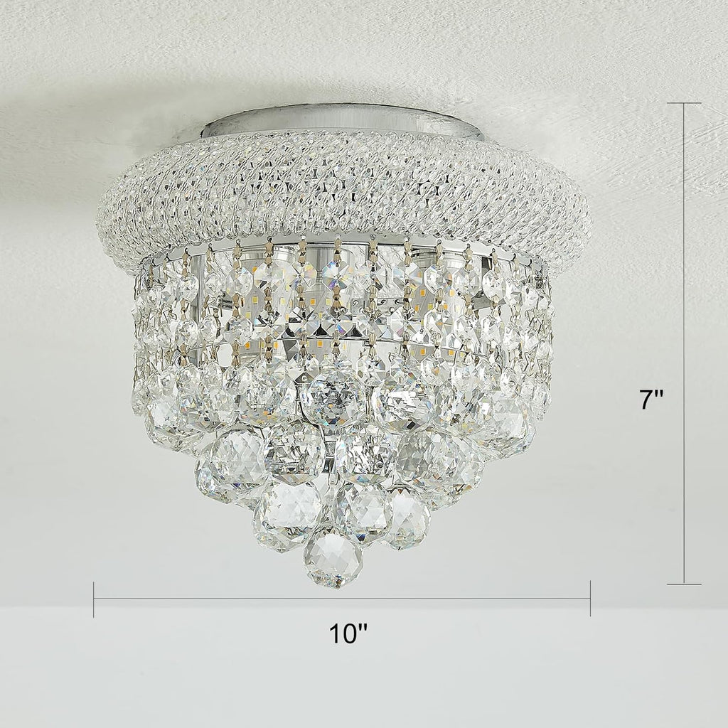 3-Light Crystal Flush Mount Chandelier Ceiling Light Fixture for Living Room Dining Room Bedroom Foyer Entryway Hallway Closet Bathroom (Chrome D10)