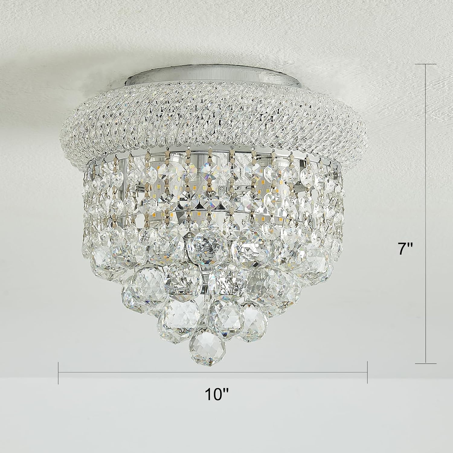 3-Light Crystal Flush Mount Chandelier Ceiling Light Fixture for Living Room Dining Room Bedroom Foyer Entryway Hallway Closet Bathroom (Chrome D10)