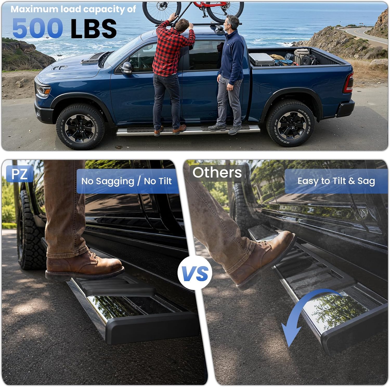 PZ 6' Running Boards Anti-Slip Side Steps Compatible with 2019-2025 Chevy Silverado/GMC Sierra 1500 Double Cab,2020-2025 for 2500HD 3500HD,500LBS No Drill Truck Running Boards Direct Fit Nerf Bar