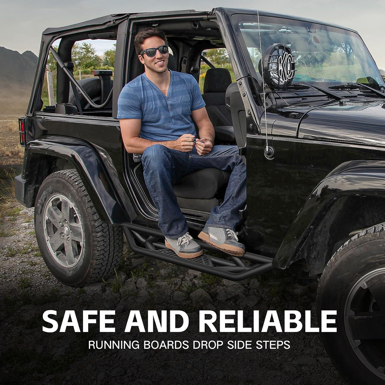 Running Boards Compatible with 2007-2018 Jeep Wrangler JK 2 Doors, Drop Side Steps, Heavy-Duty Steel Nerf Bars Step Plates Off-Road Rock Sliders Rails