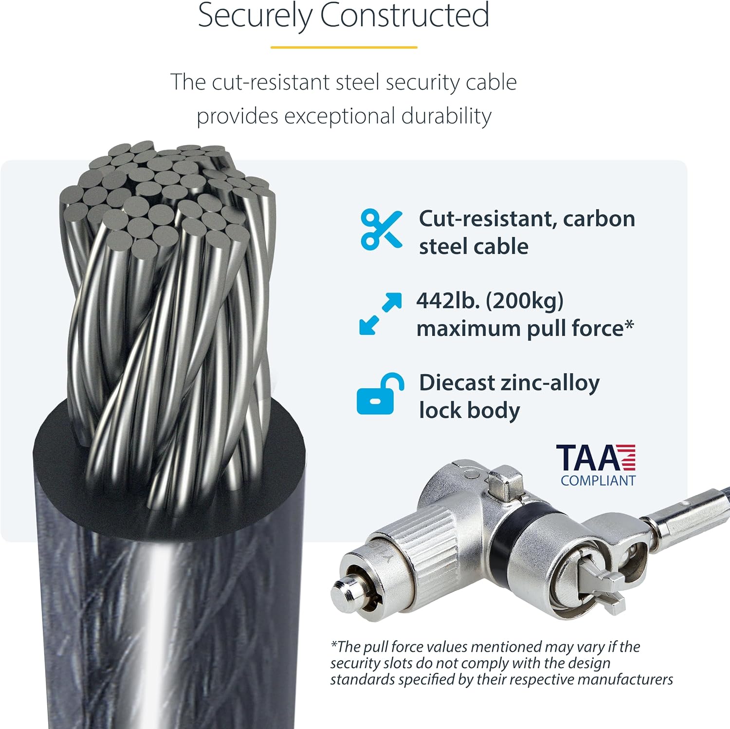 StarTech.com 10-Pack Dual-Access Laptop Lock, 6.6ft (2m) Keyed Alike and Combination Security Cable Lock for K-Slot Devices, TAA