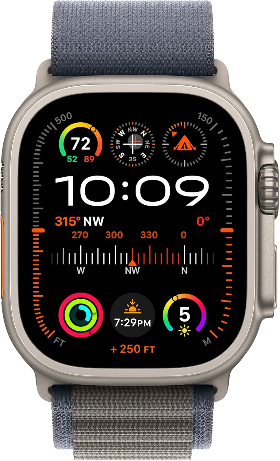 Apple Watch Ultra 2 (GPS + Cellular 49mm) Rugged Titanium Case with Blue/Black Trail Loop, M/L (Renewed)
