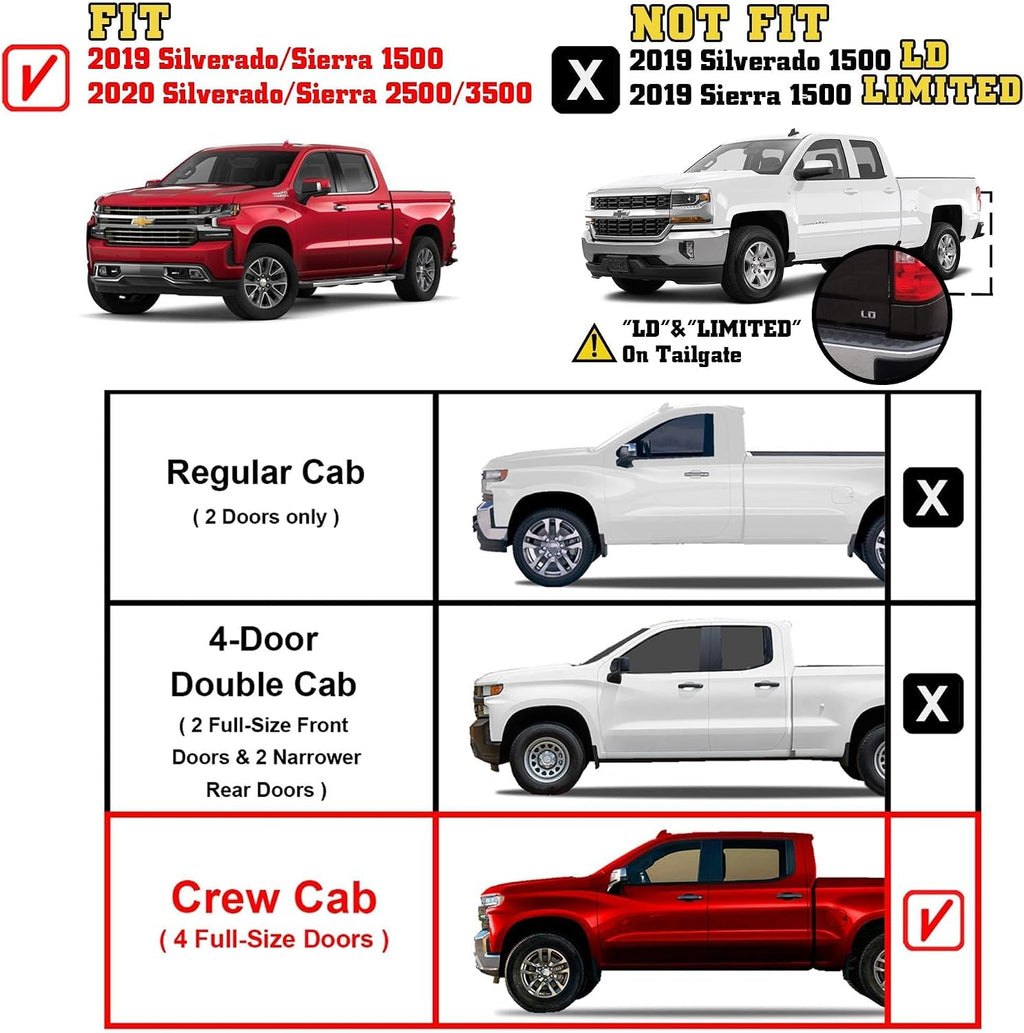 TAC Running Boards Compatible with 2019-2024 Chevy Silverado/GMC Sierra 1500 Crew Cab | 4' Drop Nerf Bars Side Steps | Pickup Truck Off-Road Exterior Accessories 2pcs