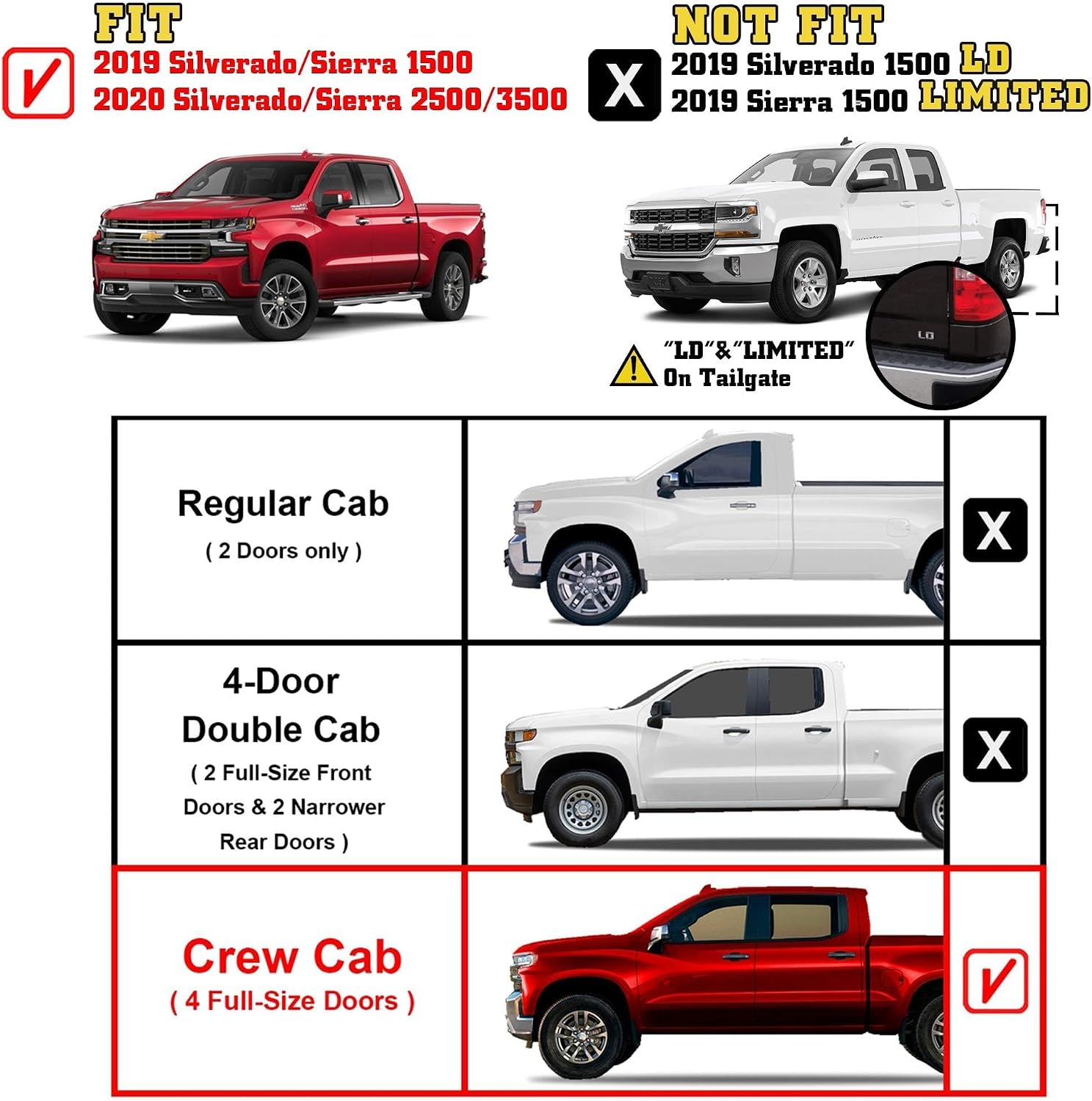 TAC Running Boards Compatible with 2019-2024 Chevy Silverado/GMC Sierra 1500 Crew Cab | 4' Drop Nerf Bars Side Steps | Pickup Truck Off-Road Exterior Accessories 2pcs