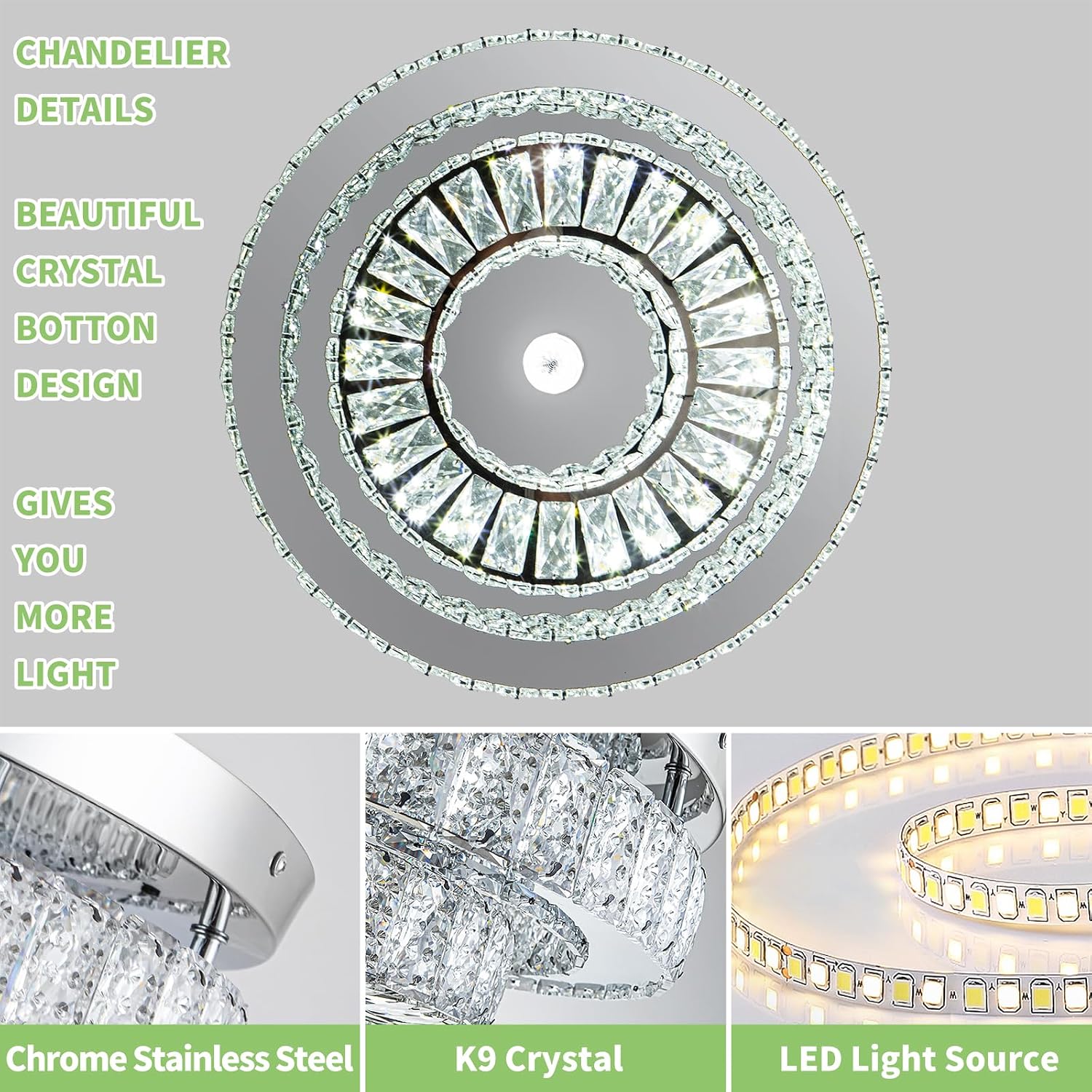 HOPGGIE 18' Crystal Chandelier 2-Layer Ceiling Light Fixture Flush Mount LED Large Chandelier Light for Living Room Dining Room Bedroom (Cool White)