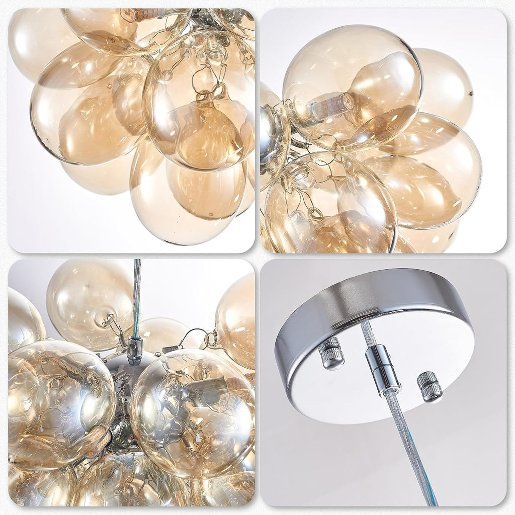 Longree Champagne Bubble Ball Chandelier, Dia 20 inch Blown Glass Cognac Glass Pendant Light Fixture for Bedroom Study Bathroom Foyer Entryway Lamp